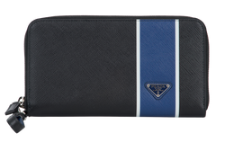 Prada Continental Wallet, Saffiano Leather, Blue/ Black, MII, B, 2*
